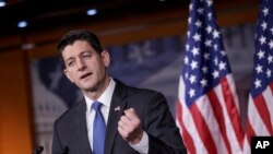 FILE - House Speaker Paul Ryan of Wisconsin meets with reporters on Capitol Hill in Washington, Feb. 16, 2017.