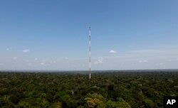 The Amazon Tall Tower Observatory stands in Sebastiao do Uatuma located in the Amazon rain forest in Brazil's Amazonas state, Aug. 22, 2015. The tower, built by Brazilian and German governments, collects data on greenhouse gases.