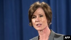 FILE - Former Deputy Attorney General Sally Yates speaking during a press conference at the Department of Justice in Washington, DC, June 28, 2016.