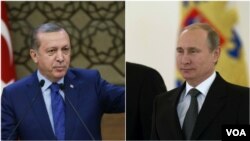 លោក Recep Tayyip Erdogan ប្រធានាធិបតី​តួកគី (រូប​ឆ្វេង) និង​លោក Vladimir Putin ប្រធានាធិបតី​រុស្ស៊ី។