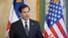 Sekrete d Eta Ameriken Marco Rubio pandan yon konferans pou lapres nan Santo Domingo, Repiblik Dominiken, 6 Fevriye, 2025. 
