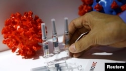 Kandidat vaksin Covid-19 dari Sinovac Biotech Ltd dipamerkan dalam Pameran Internasional China untuk Perdagangan (CIFTIS) di Beijing, 5 September 2020. (REUTERS/Tingshu Wang/File Photo) 