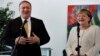 U.S. Secretary of State, Mike Pompeo, left, and German Chancellor Angela Merkel address the media during a joint statement before a meeting at the chancellery in Berlin, May 31, 2019.