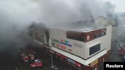 Still photo taken from video provided by Russian Emergencies Ministry shows a site of a fire at a shopping mall in Kemerovo, Russia March 25, 2018.