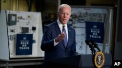 U.S. President Joe Biden speaks at Tidewater Community College, May 3, 2021, in Portsmouth, Virginia.