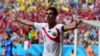 Costa Rica's forward Bryan Ruiz celebrates after scoring his team's first goal during a Group D match between Italy and Costa Rica at the Pernambuco Arena in Recife during the 2014 FIFA World Cup in Brazil, June 20, 2014.