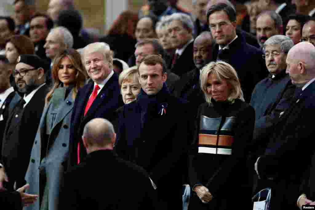 Russian President Vladimir Putin arrives at a commemoration ceremony for Armistice Day at the Arc de Triomphe in Paris, France, Nov. 11, 2018.