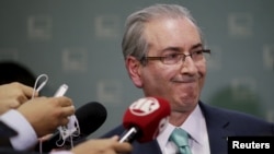Ketua Dewan Perwakilan Rakyat Brazil Eduardo Cunha dalam sebuah konferensi pers di Brasilia, Brazil. (Foto: Dok)