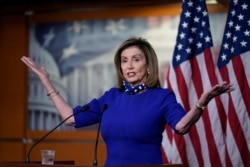 Speaker of the House Nancy Pelosi, D-Calif., speaks during a news conference at the Capitol in Washington, Aug. 27, 2020.