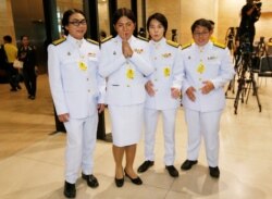Member of parliament from Future Forward Party openly LGBT from left to right Tunyawaj Kamolwongwat, Tanwarin Sukkhapisit, Nateepat Kulsetthasith, Kawinnath Takey, arrive parliament in Bangkok, Thailand, May 24, 2019.