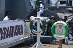 A Nigerian Navy vessel is seen in Ghana's Sekondi naval base ahead of a maritime defense conference in the capital, Accra. Nigeria has increased its patrols to combat piracy. (Stacey Knott/VOA)