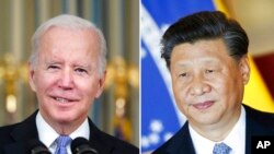 FILE - This combination image shows U.S. President Joe Biden in Washington, Nov. 6, 2021, and China's President Xi Jinping in Brasília, Brazil, Nov. 13, 2019. 