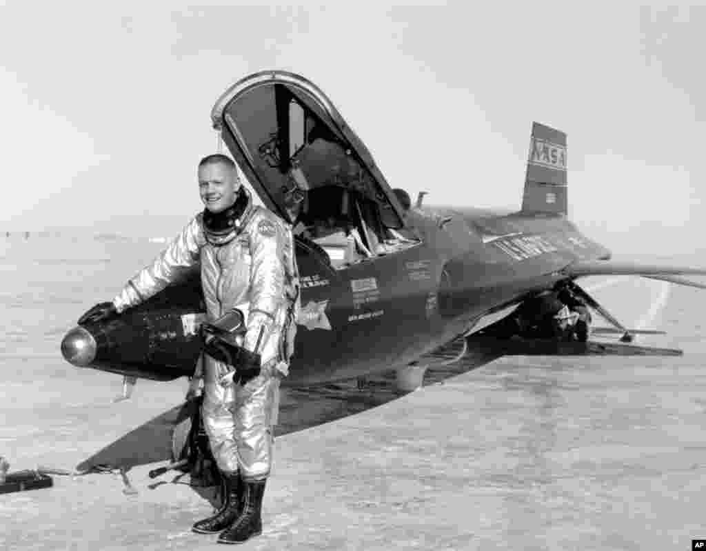 Undated image provided by NASA shows Neil Armstrong posing with a X-15.