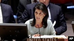 Duta Besar Amerika untuk PBB Nikki Haley, 2 Februari 2017. (AP Photo/Richard Drew)