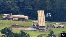 U.S. missile defense system called Terminal High Altitude Area Defense, or THAAD, is seen at a golf course in Seongju, South Korea, Sept. 6, 2017. 