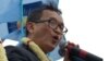 Cambodian opposition leader Sam Rainsy addresses the crowd at Freedom Park in central Phnom Penh, July 19, 2013.