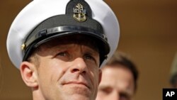 FILE - In this July 2, 2019, file photo, Navy Special Operations Chief Edward Gallagher leaves a military court on Naval Base San Diego.