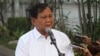Ketua Umum Partai Gerindra Prabowo Subianto memberikan keterangangn kepada media seusai pertemuan dengan Presiden Joko Widodo di Istana Merdeka, Jakarta, 21 Oktober 2019.