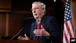FILE - Senate Majority Leader Mitch McConnell of Kentucky speaks during a news conference in Washington, Dec. 12, 2016. 