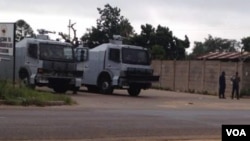 Police blocking the main entrance at Barbourfields Stadium in Bulawayo.