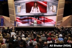 Melania Trump, wife of presumptive Republican presidential nominee Donald Trump, speaks to the Republican National Convention in Cleveland, July 18 2016.