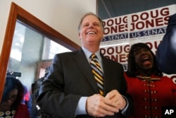 Democratic senatorial candidate Doug Jones speaks during a campaign rally Sunday, Dec. 10, 2017, in Birmingham, Alabama.