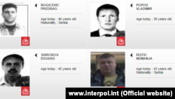 The Interpol images of Predrag Bogicevic, Vladimir Popov, Eduard Shirokov and Nemanja Ristic, suspects for the assassination attempt and coup in Montenegro in 2016, undated