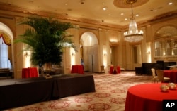 A small event room is shown inside the renowned Waldorf Astoria hotel in New York, Feb. 28, 2017. The Waldorf Astoria's history dates to 1893, but its original home was torn down to make way for the Empire State Building.