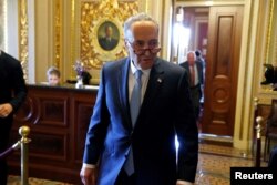 Senate Minority Chuck Schumer, D-N.Y., speaks to reporters after a Democratic caucus meeting at the U.S. Capitol in Washington, May 10, 2017.