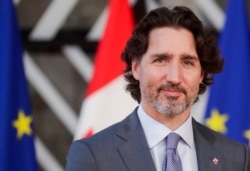 Canada's Prime Minister Justin Trudeau arrives for an EU-Canada summit at the European Council building in Brussels, Monday, June 14, 2021. (Stephanie Lecocq, Pool via AP)