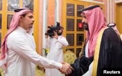Saudi Crown Prince Mohammed bin Salman meets with Khashoggi family in Riyadh, Saudi Arabia, Oct. 23, 2018.