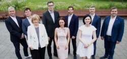 FILE - On June 11, 2021, leaders of six opposition parties in Hungary — DK, Jobbik, LMP, Momentum, MSZP, and Dialogue — announce the coalition has established common ground and will lay out a governing program in the fall.(Photo courtesy Dialogue for Hungary)