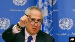 FILE - U.N. spokesman Stephane Dujarric, pictured at U.N. headquarters in June 2017, said an attack on a U.N. convoy in northern Mali on June, 1, 2022, was "a tragic reminder of the ... threats peacekeepers face on a daily basis."