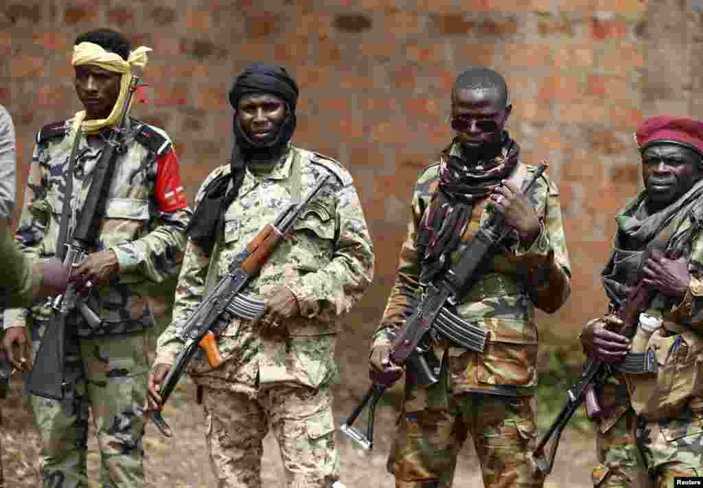 SELEKA Conservation experts report evidence that non-state militias of Seleka forces recently killed at least 26 elephants in Central African Republic's Sangha Mbaere reserve. Armed fighters face a photographer at a Seleka base in Bambari on May 31, 2014.