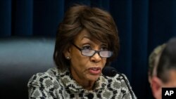 Chairwoman Maxine Waters, of Calif., speaks as Federal Reserve Chairman Jerome Powell testifies before the House Committee on Financial Services, on Capitol Hill, Tuesday, Feb.11, 2020 in Washington. (AP Photo/Alex Brandon)