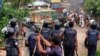 Islamist protestors throw bricks and stones towards Bangladeshi police during clashes in Narayanganj, some 20 kms from Dhaka, May 6, 2013. 
