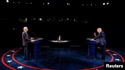 U.S. President Donald Trump speaks during the third and final presidential debate with Democratic presidential nominee Joe Biden at Belmont University in Nashville, Tennessee, U.S., October 22, 2020. 