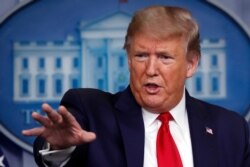 President Donald Trump speaks about the coronavirus in the James Brady Press Briefing Room at the White House, April 13, 2020.