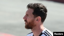 Lionel Messi lors d'un entraînement la veille du match avec le Nigeria, à Moscou, le 25 juin 2018.