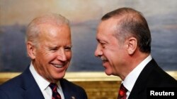 U.S. Vice President Joe Biden, left, meets with Turkey's President Tayyip Erdogan at Istanbul’s Beylerbeyi Palace, Nov. 22, 2014.