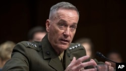 Gen. Joseph Dunford testifies during his Senate Armed Services Committee confirmation hearing to become the next Chairman of the Joint Chiefs of Staff, on Capitol Hill in Washington, July 9, 2015. 