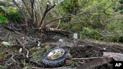 Debris is scattered at the site of Saturday's fatal crash near Schoharie, N.Y., Oct. 7, 2018. Photo taken Oct. 7, 2018. 