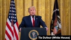 Presiden Amerika Serikat, Donald J. Trump, berpidato di Gedung Putih, Washington, D.C., 24 Januari 2020. (Foto: ddok)