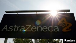 FILE - A sign is seen at an AstraZeneca site in Macclesfield, central England.