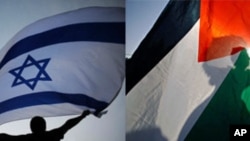 Israeli and Palestinian protesters with their respective flags (file photo montage)