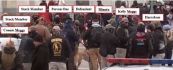 Federal prosecutors say this photo shows members of the far-right Oath Keepers group standing near their leader, Stewart Rhodes, for what prosecutors describe as "an after action gathering" following the storming of the US Capitol, Jan. 6, 2021.