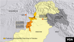 Peta wilayah Khyber, Waziristan Utara dan Selatan, Pakistan