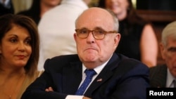 Rudy Giuliani saat menghadiri pengumuman calon hakim Mahkamah Agung di Gedung Putih, Washington, 9 Juli 2018. 