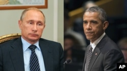 Presiden Rusia Vladimir Putin (kiri) dan Presiden AS Barack Obama berbicara melalui telepon untuk membahas Suriah Minggu 14/2 (foto: dok).