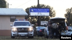 First responders are at the scene of shooting at the First Baptist Church in Sutherland Springs, Texas, Nov. 5, 2017. 